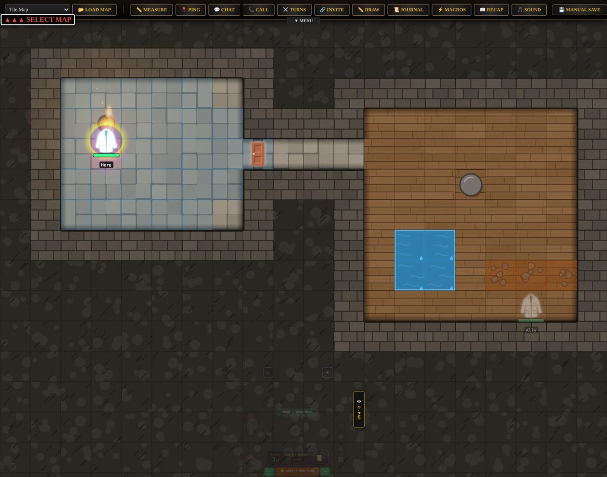 The same painted map from a player's view, with fog of war